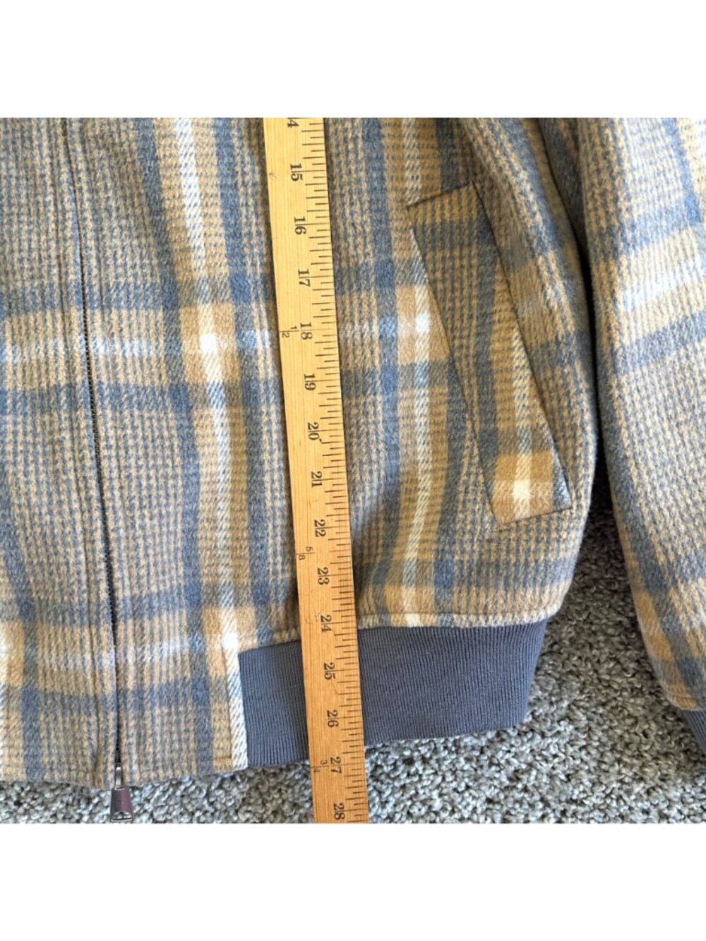 Express Men's Sz Medium Beige & Gray Plaid Bomber Jacket Water Resistant - Picture 8 of 9